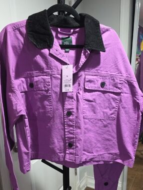 wild fable Purple Cropped Jacket with Black Corduroy Collar
